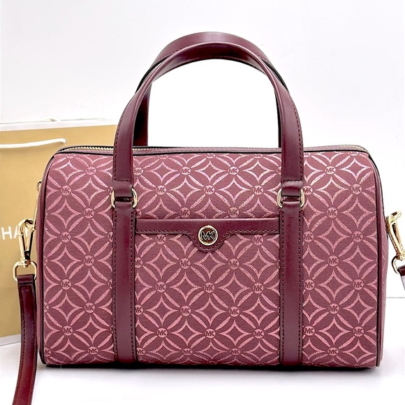 MICHAEL KORS JST TRAVEL MEDIUM DUFFLE SATCHEL SHOULDER CROSSBODY BAG MK OXBLOOD - Picture 2 of 15